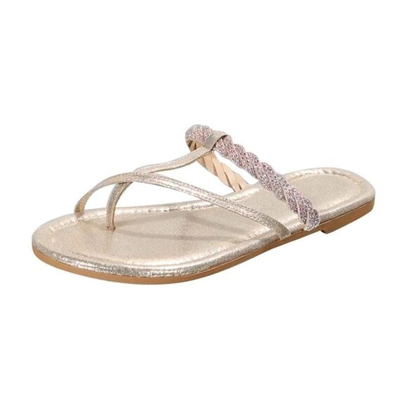 Women's Slingback Flat Open Toe Flip Flop Metallic Gold Thong Shoes Sandal US 10 - Picture 2 of 8